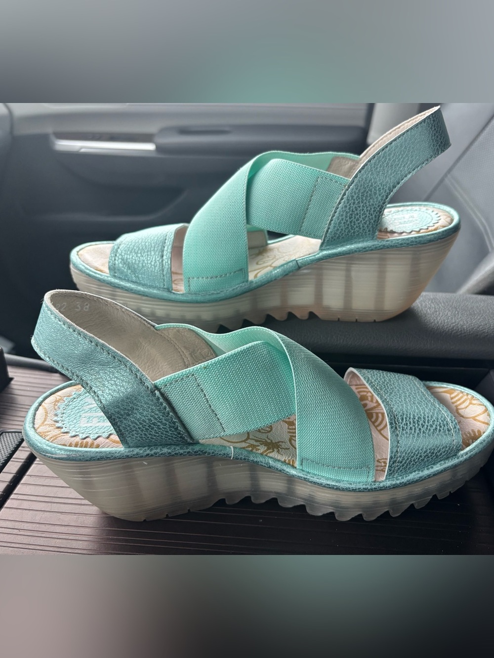Fly London Women's Aqua-Turquoise Elastic Crossover Sandals